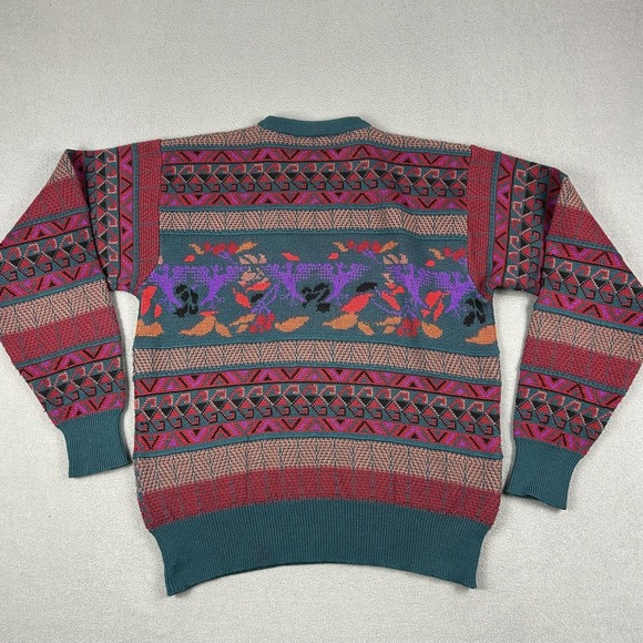 Vintage Meister‎ Sweater Mens Large Multicolor Geometric Knit Crewneck Birds 90s - Picture 5 of 7